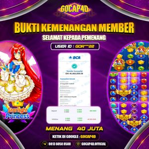 BUKTI JP SLOT STARLIGHT PRINCES GOCAP4D Rp.40.000.000,-
